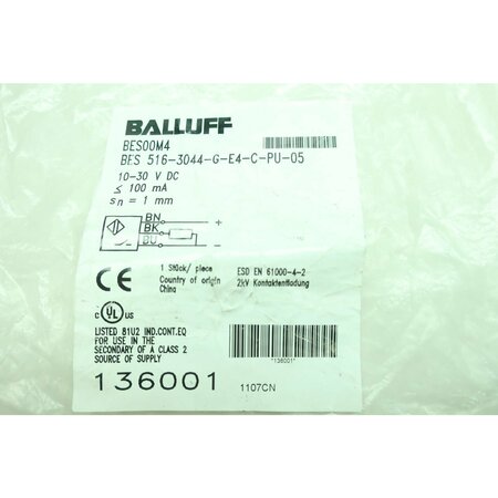 Balluff BALLUFF BES00M4 BES 516-3044-G-E4-C-PU-05 BES00M4 BES 516-3044-G-E4-C-PU-05